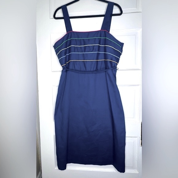 VTG 70s 80s Blue Stripe Sun Dress XXL XL Plus 18 USA Cotton Rainbow Top Made - Picture 1 of 8